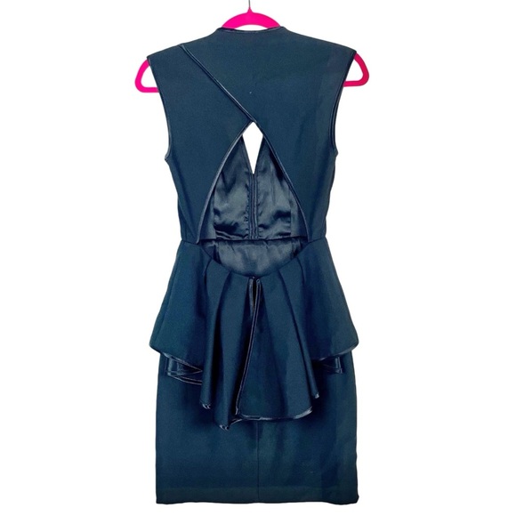 GUESS By Marciano Black Peplum Dress Size 0 Sleeveless Open Back Deep V-Neck - Picture 9 of 14